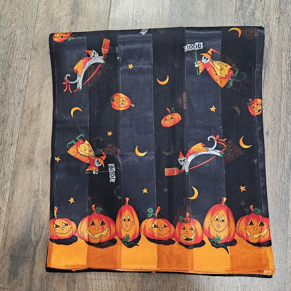 Cejon Halloween Pumpkin Witch Scarf 60"x13" Black Orange Boo Print‎